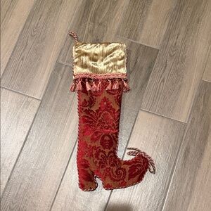 Serendipity Vtg Christmas Stocking XL Gold Burgundy Velvet Tapestry